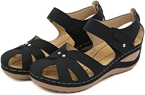 Сандалите за жени ishишилиум ги затворија сандалите за пети за жени удобност кука и јамка атлетски клинови сандали Гладијаторски чевли