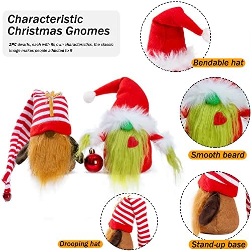 Bwfy Божиќни gnomes украси 2-пакувања рачно изработени шведски том кадифен гноми скандинавски санта елф Божиќна маса, измешана лента за таблички,