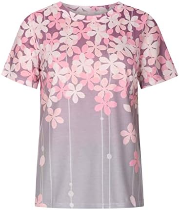 Маичка со блуза со кратки ракави за жени летна есен облека трендовски памучен екипаж врат цветна графичка салон маичка oi oi