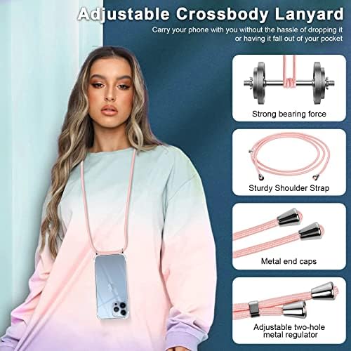 Crossbody Crossbody Cross за iPhone 13 Pro Max Clear Silicone Phone Case за iPhone 13Pro Max 6.7 со лента за кабел за вратот,