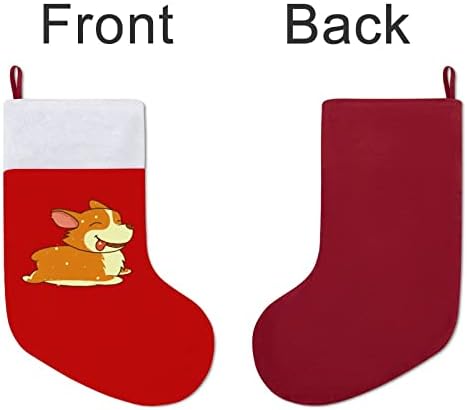 Смешни божиќни чорапи на Корги Црвен кадифе со бела торба за бонбони Божиќни украси и додаток на семејна забава
