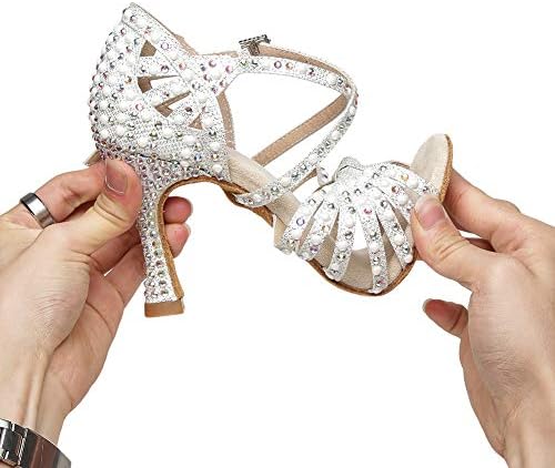 Hipposeus Classенски класичен сјаен Rhinestones Латински танцувачки чевли - Сандали за свадбени забави за свадбени простории, модел 429
