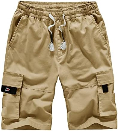 Машки карго шорцеви обични цврста боја лабава плус големина мулти-џебови опуштени летни трендовски плажа кратки панталони