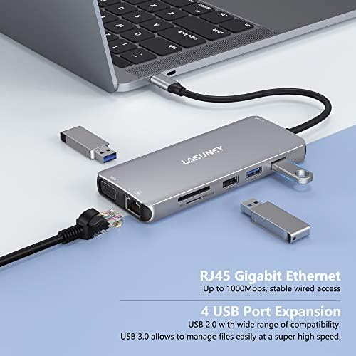 Lasuney Троен Дисплеј 12 ВО 1 USB C Докинг Станица Пристаниште со 2 HDMI &засилувач; VGA, PD3. 0, Етернет, Сд Тф Картичка Читач, 4 USB