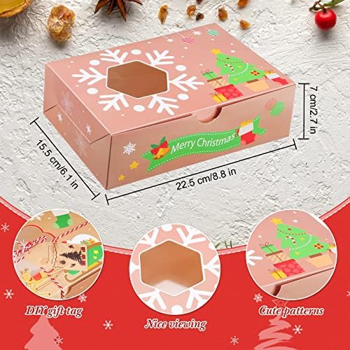 24 Пакет Божиќ Пекарница Третираат Кутии Божиќ Колачиња Кутии Со Прозорец Големи Божиќ Крафт Подарок Кутии Со Црвена, Бела Канап