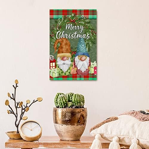 Божиќна забава резерви gnome подарок кутија дрво знак венец црвен зелен Бафало кариран дрвен знак излитени шик празнични украси
