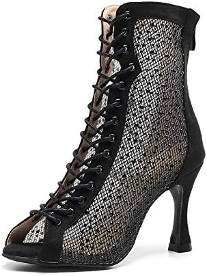 Aoqunfs женски пип пети танго салса салса со висока пета латински танцувачки чевли вечерни чизми на глуждот со патент, модел ycl445