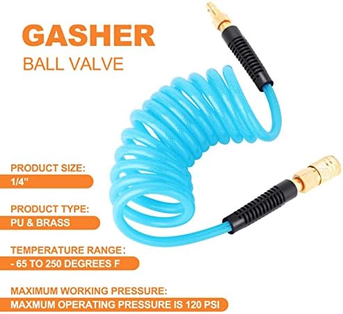 Gassh 1/4 x 10ft Засилено полиуретанско црево за враќање на воздухот со ограничувач на свиоци, 1/4 Индустриски брз спојка и приклучок