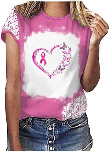 Свесност За Рак На дојка Маици За Жени Краток Ракав Екипаж Розова Маица Блузи Одмор Обични Кошули Блузи