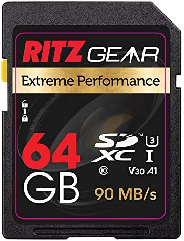 Ritz Gear Sd Картичка SDXC UHS-I 64GB Екстремни Перформанси Голема Брзина 90/60 MB/S U3 A1 Класа - 10 V30 Мемориска Картичка За Камера + Меморија-Картичка-Читач-И-Паричник
