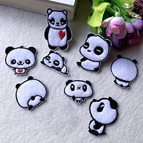 8 парчиња животно мали смешни панди железо на лепенка, извезено шиење на закрпи амблем за облека за облека за ранец за облека за рака