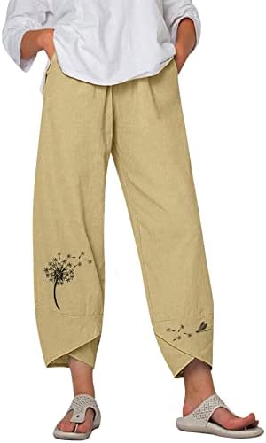 Ceangrtro еластична култура лабава фитинг постелнина широка нозе каприс панталони за жени лето капри палацо панталони плус големина обични