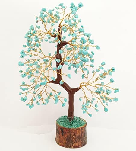 Nirdesh Исцелување кристално дрво тиркизна чакра дрво на животот бонсаи пари дрво златна жица дрвена база реики кристални подароци