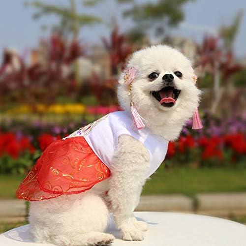 Миленичиња фустани мачки кучиња свадба костум Ханбок извезено куче неверојатно наметка венчаница мачка принцеза фустан фустан фустан куче фустан
