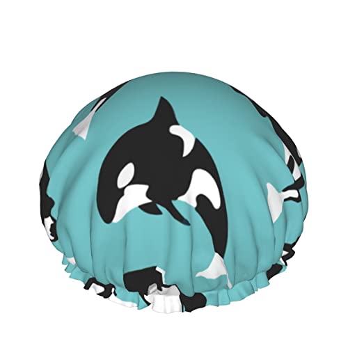 Womenените што можат да се користат за истегнување на полите, косата убиец Кит ајкула двојни слоеви водоотпорна капа за бања за туширање