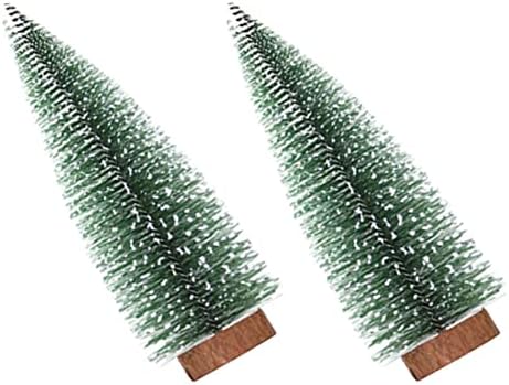Toyvian Божиќни украси 2 парчиња минијатурна елка мала бор дрво со дрвени основи минијатурни борови дрвја сисал дрвја минијатурни