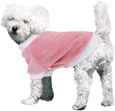 Lettsqk кучиња розови пукнати пулвер качулка со плетење џемпер за кученце, мек џемпер од миленичиња од руно, облека за џемпери