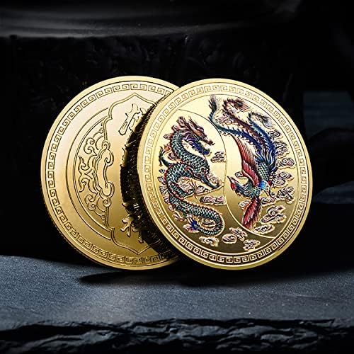 Кинески Лунг И Феникс Среќа Монета Лотарија Билет Гребење Алатка Среќа Шарм Предизвик Монета