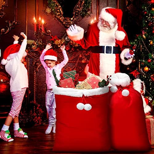 Hengенгми 4 парчиња Божиќен кадифе, вреќа за подароци на Дедо Мраз со вртежи на кабел, големи торби Божиќ, црвен фланел Дедо Мраз