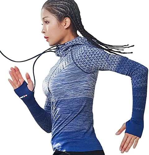 Панталони за тренингот Miquanggo, жени со долги ракави јога кошули Беспрекорни патент спортски јакни девојки џемпери женски фитнес јакни кои трчаат