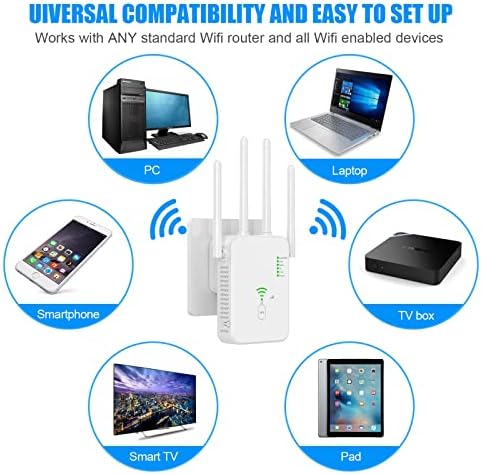 Booster на сигналот KE1CLO WiFi Extenders со портата Етернет, 2,4G/5G двоен опсег WiFi Repeater Сигнал засилувач, 10 уреди, брзо поставување,