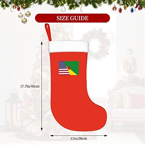 Американско знаме и знаме на француски божиќни чорапи на Гвајана, подароци за одмор на Божиќни празници за украси за семејни празници 18-инчни