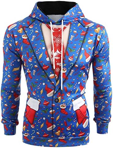 Дуксери за мажи и жени грда Божиќен џемпер Божиќ 3Д смешни печатени дуксери со долги ракави, врвови на блузи за блуза