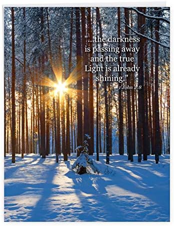 Зимско Изгрејсонце 1 Јован 2: 8 - Инспиративна Честитка за Сочувство со Плик-Прекрасно Сонце Во Пејзаж Покриен Со Снег-Христијански