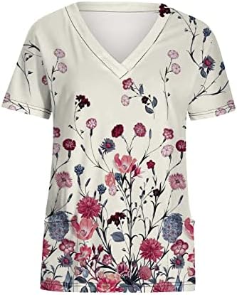 Nokенски кошули Nokmopo Casual Plus Plus Size Mase Mase Printing Short Relef V-Neck Tops Работен џеб блуза