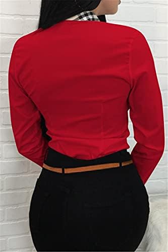 Andongnywell жени случајни V вратот женски долги ракави на врвови шифон кошули печатени кошула повеќебојни