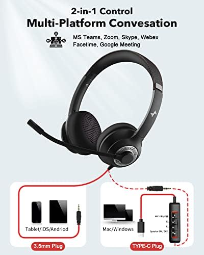 Слушалки ЗА ИГЛЕНД Со Микрофон За Компјутерски Жични Слушалки-USB C 3,5 mm Слушалки Со Микрофон За Поништување Бучава За Компјутерски