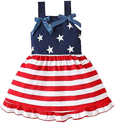Облека за девојчиња од лисмух Дете од 4 -ти јули облека Деца американско знаме Облечено Денот на независност Облека