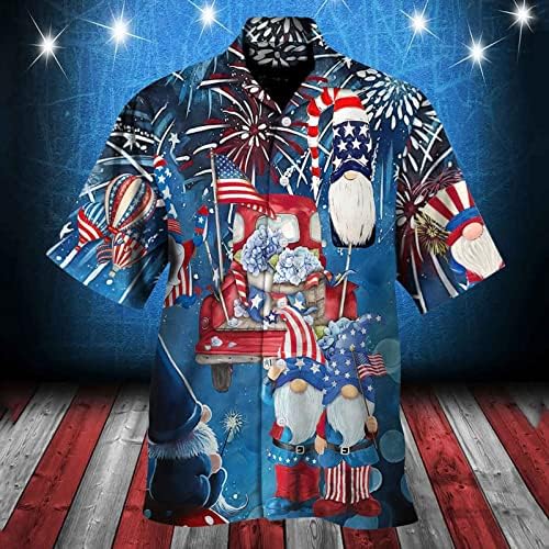 Кошули за вежбање Bmisegm Mens Mans Man's Spring Summention Day Day Day Flag Fashion Mase Party Party Beach Loose Printed Fasure