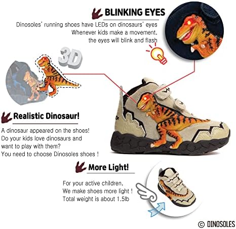 Динозоли 3Д Т-Рекс трепкање предводени чевли со високи деца со диносаурус. Лесни патики за деца. Тен мали деца со 1 големина.