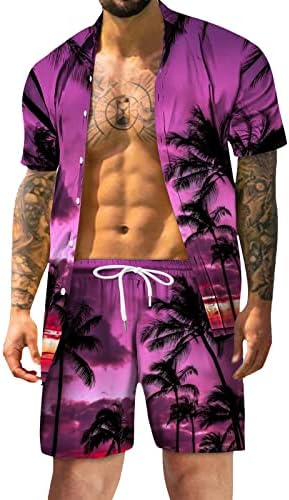 Забиен пролетен ракав, обична кошула кратка сет плажа печатена обична машка летна шорцеви машки костуми Кан суи виолетова