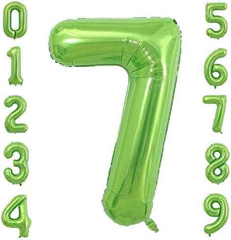 Tellpet Број 7 Балон, Фолија Број Mylar 7-ми Роденден Балон За Деца Момчиња Девојки, Зелена, 40 Инчи