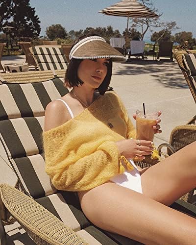 NLCAC визии за жени бисери слама визир капа лето широко за заштита на сонцето за заштита на плажа капа за патни додатоци