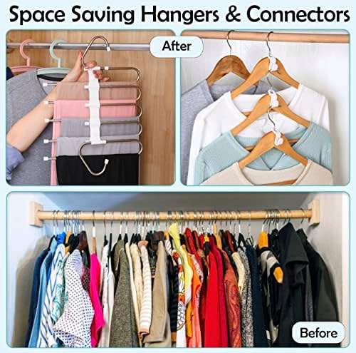 2 парчиња 5-нивоа за заштеда на простор за облека и 25 парчиња куки Поставете каскадни закачалки за шалци за плакари за закачалки кои не се лизгаат