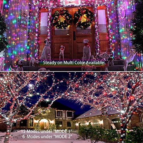 Brizlabs 33ft 100 LED повеќебојни божиќни светла + 115ft 300 LED бодински светла што се менуваат во боја, 11 режими ладни бели + повеќебојни