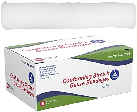 Dynarex Stretch Gauze Gauze, 6 x 4,1 yds, нестерилни и без латекс, обезбедува нега на рани во медицински и домашни околини, индивидуално валани, 1 кутија од 6 завои