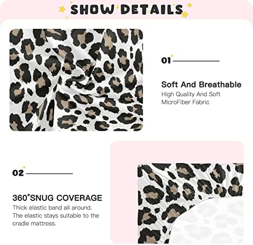 Алаза леопард гепард печати животински креветчиња за креветчиња за креветчиња опремени листови за басинет за момчиња бебе девојчиња дете, стандардна