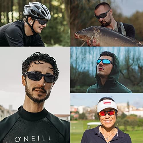 Поларизирани спортски очила за сонце на Awgsee за мажи УВ -заштита завиткана околу нераскинливи очила за сонце за возење со риболов