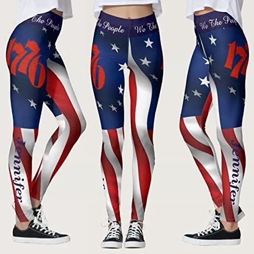 Плус Големина Обични Јога Панталони За Жени Американско Знаме Растегливи Панталони За Вежбање Високи Хеланки За Кревање Задник