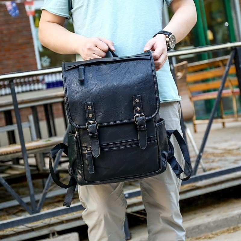 Wjccy модни мажи обични ранец за патувања по пат на ранец Човек, голем капацитет тинејџерска торба кожа лаптоп ранец