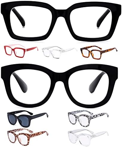 Очила Заштедете 10% на 5 Пакувања Жени Ретро Преголеми Очила За Читање и 4 Пакувања Дами Преголеми Читачи на Квадратни Дизајн +1.50