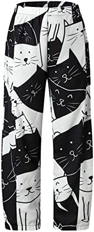 FMCHICO женски обични печатени панталони за печатење летни плажа високи половини широки нозе палацо дневни панталони со џебови