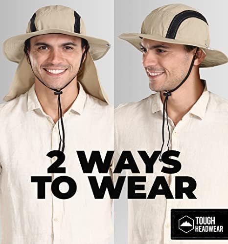 Цврста капа за сончање машка капа со капаче на вратот - Широк капаче за заштита/УВ заштита, заштита од сонце на отворено, капа за пејзажи