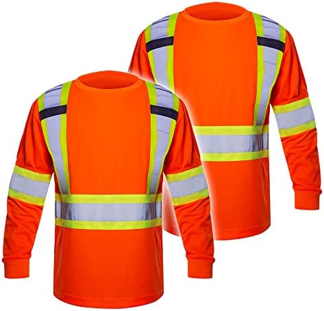 Fonirra 2PCS-безбедност рефлектирана маица со висока видливост за мажи со долг ракав ANSI класа 2