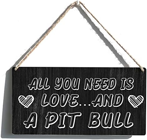 Pitbull Mom Sign Подарок за подароци Фарма куќа сè што ви треба е loveубов и дрвен пит бул дрвен знак плакета рустикална wallидна уметност