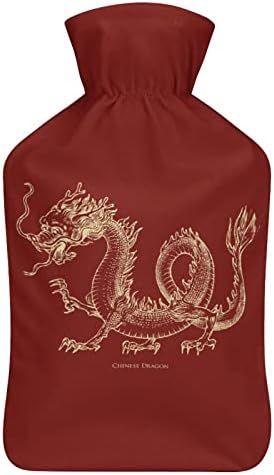 Кинески змеј митолошко печатено шише со топла вода со мека кадифен покривка од гума вода за вбризгување на вода 1000 мл